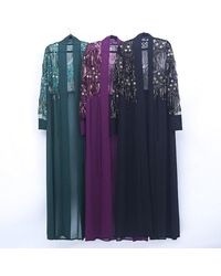 Etsy Elegant Modest Sequinned Tassels Cardigan Duster Abaya Dubai Turkey Hijab Muslim Dress Long Length Maxi Belted Kimon - Blue