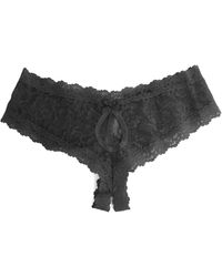 Hanky Panky Lace Crotchless Cheeky Hipster - Black