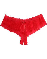 Hanky Panky Lace Crotchless Cheeky Hipster - Red
