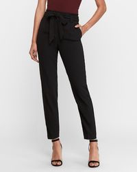 Express High Waisted Paperbag Ankle Pant - Black