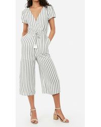 Express Striped Surplice Tassel Culotte Jumpsuit Black And White Stripe
