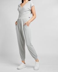 Express Silky Sueded Jersey Ruched Front Lounge Jumpsuit Https://images..com/is/image/fashion/0094_07925724_2560_d101 - Grey