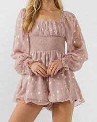 Express Endless Rose Foiled Dot Long Sleeves Romper Pink Xs