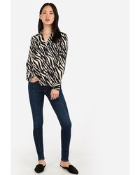 Express Slim Fit Zebra Print Portofino Shirt Neutral Print - Black