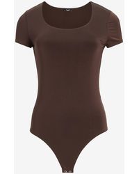 Express Bodycon Double Layer Scoop Neck Thong Bodysuit Brown Xs
