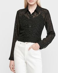 Express Leopard Clip Dot Portofino Shirt Black Xxs