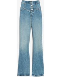 Express Super High Waisted Seamed Button Fly Cropped Flare Jeans - Blue