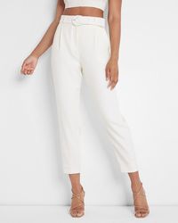 Express Super High Waisted Linen-blend Belted Pleated Ankle Pant White 6