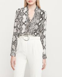 Express Slim Fit Snakeskin Print Ruffle Collar Portofino Shirt Grey Print Xxs - Gray