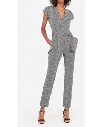 Express Printed V-neck Paperbag Waist Jumpsuit Black And White