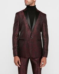 Express Slim Burgundy Paisley Jacquard Tuxedo Jacket Red 36 Short