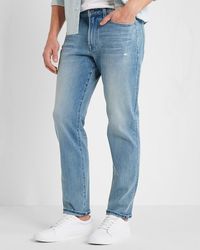 Express - Straight Fit Light Wash Destroyed 4-way Hyper Stretch Jeans, Size:w28 L30 - Lyst