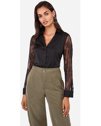 Express Slim Lace Sleeve Portofino Shirt Black