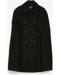 Express Double Breasted Wool-blend Cape Coat Pitch Black