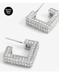 Express Small Rhinestone Square Open Hoop Earrings Silver - Metallic