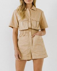 Express English Factory Utility Romper Beige - Natural