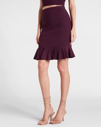 Express High Waisted Ribbed Bodycon Ruffle Jumper Skirt Purple S