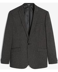 Express Slim Charcoal Donegal Tweed Blazer - Grey