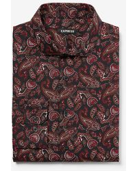 Express Slim Paisley Stretch Cotton Dress Shirt Purple S