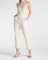 Express Halter Lace Pieced Jumpsuit Swan - White
