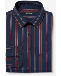 Express Slim Striped Wrinkle-resistant Performance Dress Shirt Red Xs - Blue