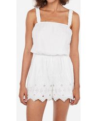 Express Eyelet Lace Cinched Strap Romper White