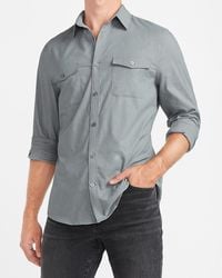 Express Slim Solid Wrinkle-resistant Performance Dress Shirt Gray S