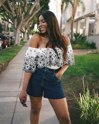 Express Lace Yoke Cold Shoulder Blouse 