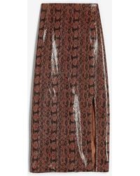 Express High Waisted Faux Leather Snakeskin Pencil Skirt Print - Brown