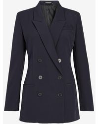 Express Padded Shoulder Double Breasted Cropped Business Blazer Navy Blue