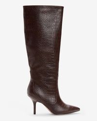 Express Knee High Textured Kitten Heel Boots Brown - Metallic