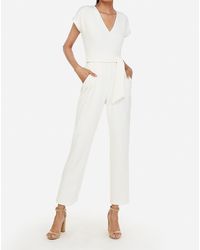 Express V-neck Paperbag Waist Jumpsuit White