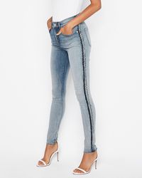 Express High Waisted Denim Perfect Curves Seam Detail Jeggings, - Blue