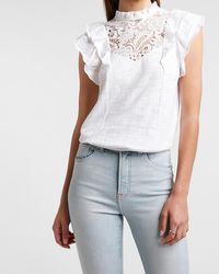 Express Lace Pieced Mock Neck Top White Xl