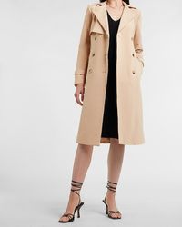 Express Lace Pieced Belted Trench Coat Beige - Natural