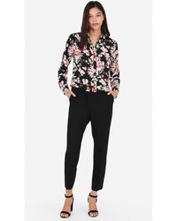 Express Slim Fit Floral Portofino Shirt Black Print
