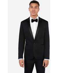 Express Extra Slim Black Satin Peak Lapel Cotton Tuxedo Jacket Black 38 Long