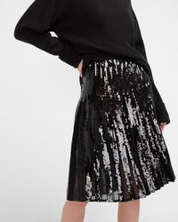 Express High Waisted Sequin Pleated Midi Skirt Pitch Black