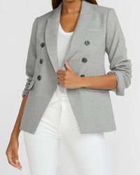 Express Double Breasted Flannel Cropped Business Blazer Heather Grey