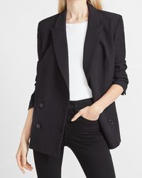 Express Supersoft Oversized Double Breasted Peak Lapel Cropped Business Blazer Black S