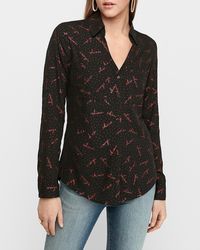 Express Slim Metallic Shine Script Portofino Shirt Black Print Xxs