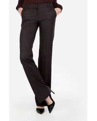 Express Low Rise Plaid Straight Flare Columnist Pant Blue