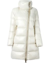 moncler flammette high-neck puffer coat beige moncler flammette high-neck puffer coat beige