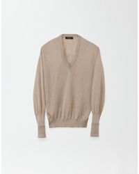 Fabiana Filippi - Linen Silk Oversize V Neck Sweater With Filo Diamante - Lyst