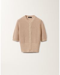 Fabiana Filippi - Cotton And Linen Cardigan With Sequins, Sand - Lyst