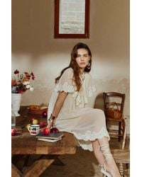 Fabrique - Sophia Lace Embroidery Capelet Short Sleeve Dress - Lyst