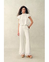 Fabrique - Lilou French Cutwork Embroidery Ruffle-Sleeve Top And Pants Matching Set - Lyst