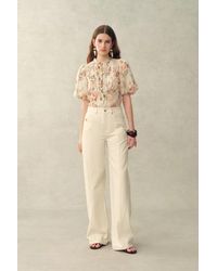 Fabrique - Floris Floral Print Sheer Lace Top - Lyst