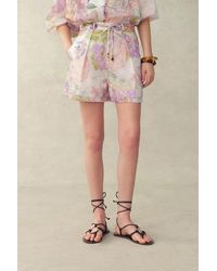 Fabrique - Yori Handpainted Floral Print Sheer Beaded Belt Shorts - Lyst