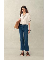 Fabrique - Becky Cross Stitch Tie Front Short Sleeve Shirt - Lyst